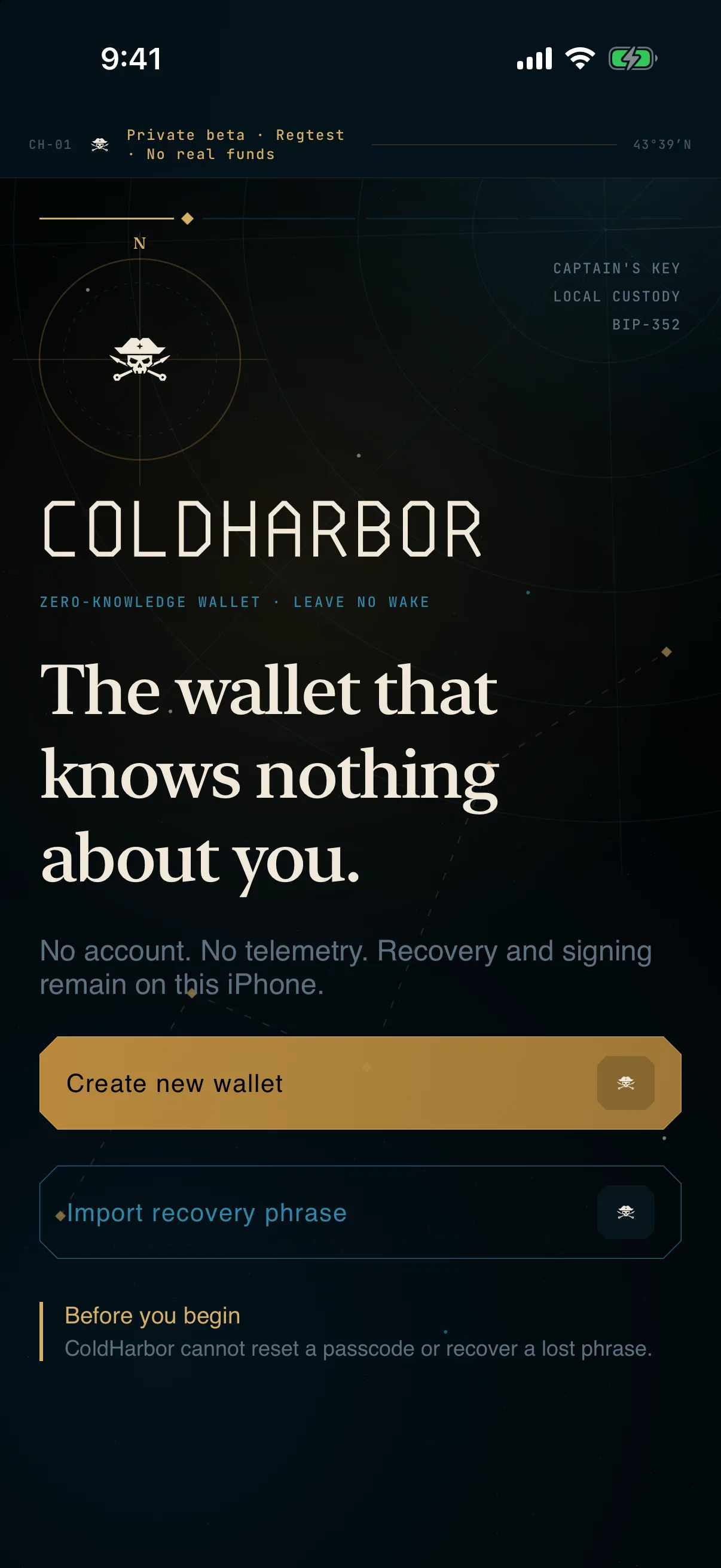 ColdHarbor onboarding interface